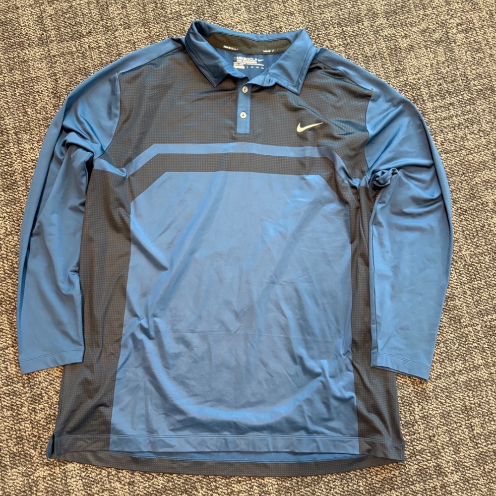 Nike Golf Tour Performance Dri-FIT Long Sleeve Polo Shirt Blue XXL Mens